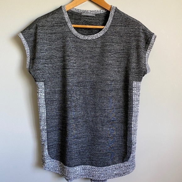Suzy Shier Women's Gray/Black Knit Short Sleeve Sweater Top Medium Office Boxy - Picture 1 of 12